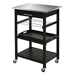 HOMCOM Kitchen island Cart Rolling Trolley Utility Serving Cart with Stainless Steel Tabletop, Wine Rack & Drawer