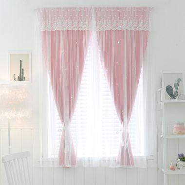 Stock Preferred Starry Curtains Living Room Bedroom Lace Double Layer Pink. View a larger version of this product image.