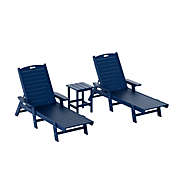 WestinTrends 3-Pieces Set Poly Adirondack Outdoor Chaise Lounges with Side Table, Navy Blue