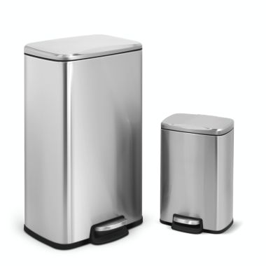 MEGACASA 8 Gal./30 Liter and 1.3 Gal./5 Liter Rectangular Stainless Steel Step-on Trash Can Set for Kitchen and Bathroom. View a larger version of this product image.