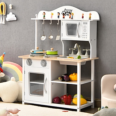 Costway-CA Wooden Pretend Play Kitchen Set for Kids with Accessories and Sink. View a larger version of this product image.