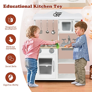 Costway-CA Wooden Pretend Play Kitchen Set for Kids with Accessories and Sink. View a larger version of this product image.