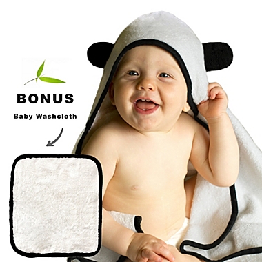 Panda Baby viscose from Bamboo Hooded Bath Towel Set, 2pc Set - White-Black. View a larger version of this product image.