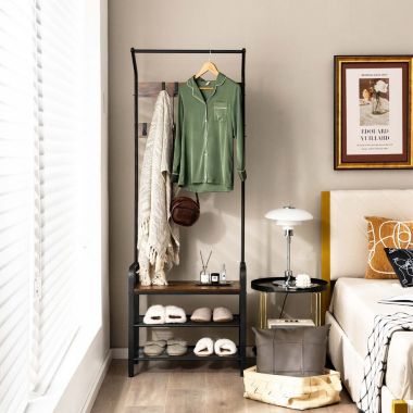 Slickblue 3-in-1 Industrial Hall Tree Coat Rack Shoe Bench with Storage Shelf and 9 Hooks. View a larger version of this product image.