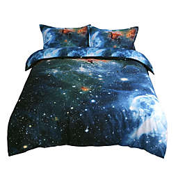 PiccoCasa 3-piece Galaxies Multicolor Luxury Duvet Cover Sets, 3D Printed Space Themed - 100% Polyester - All-season Reversible Design - Includes 1 Duvet Cover, 2 Pillow Shams, Queen