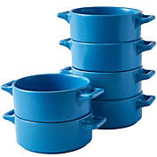Bruntmor - Ceramic Ramekin Set Of 6 Serving Plates. 10 Oz Porcelain Baking Skillet For Souffle Dishes With Handles. Safe For Oven, Microwave, Dishwasher. Serving Christmas Dish, Blue