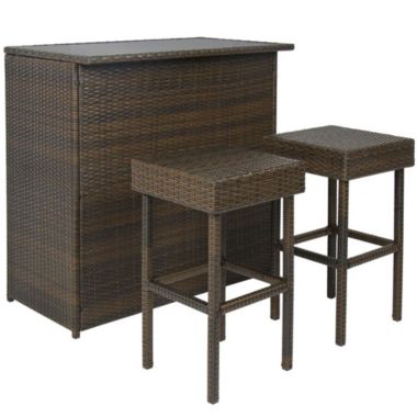 Slickblue Outdoor 3-Piece PE Wicker Bar Set with Table and Stools. View a larger version of this product image.