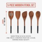 Alternate image 1 for Chef Pomodoro Cooking Wooden Utensils, Spoons, Spatula for Kitchen, 5-Piece Set, 12" Long, Non Stick Cookware Tools or Utensils Includes Wooden Spoon, Spatula, Fork, Slotted Turner, (Black)