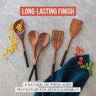 Alternate image 2 for Chef Pomodoro Cooking Wooden Utensils, Spoons, Spatula for Kitchen, 5-Piece Set, 12" Long, Non Stick Cookware Tools or Utensils Includes Wooden Spoon, Spatula, Fork, Slotted Turner, (Black)