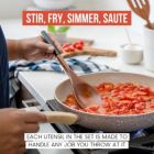 Alternate image 3 for Chef Pomodoro Cooking Wooden Utensils, Spoons, Spatula for Kitchen, 5-Piece Set, 12" Long, Non Stick Cookware Tools or Utensils Includes Wooden Spoon, Spatula, Fork, Slotted Turner, (Black)