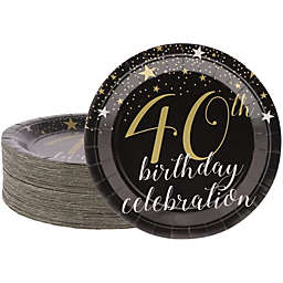 Blue Panda Paper Plates with Gold Stars Design for 40th Birthday Party (Black, 9 In, 80 Count)