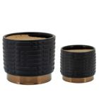 Alternate image 0 for Kingston Living Set of 2 Black and Brown Ceramic Maze Outdoor Standing Planters 8"