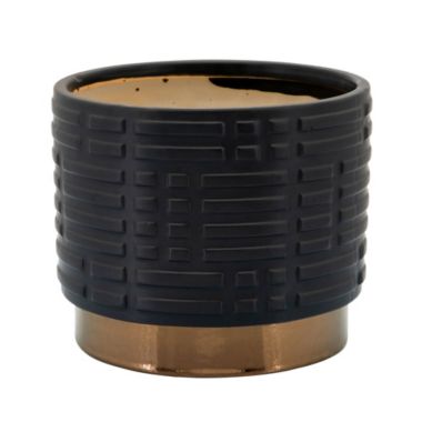 Kingston Living Set of 2 Black and Brown Ceramic Maze Outdoor Standing Planters 8". View a larger version of this product image.