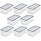 Alternate image 0 for mDesign Plastic Storage Bin Box Container, Lid and Handles, 8 Pack, Clear/Gray