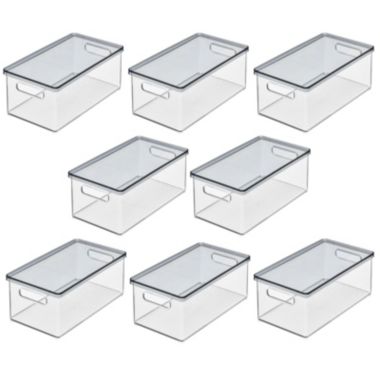 mDesign Plastic Storage Bin Box Container, Lid and Handles, 8 Pack, Clear/Gray. View a larger version of this product image.