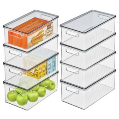 mDesign Plastic Storage Bin Box Container, Lid and Handles, 8 Pack, Clear/Gray. View a larger version of this product image.