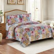 Egyptian Linens - Daphne Floral Patchwork Reversible Quilt - Bedspread Set - King/CalKing