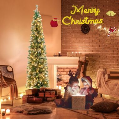 Gymax 7FT Pre-lit PVC Half Christmas Tree Pine Needle Lamp Tree w/ Branch Tips & Lights. View a larger version of this product image.