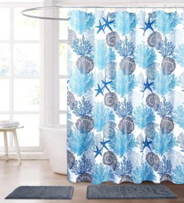 Fish bathroom art prints bath rules wave runner shower curtain decor blue green 