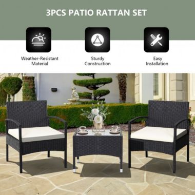 Costway 3 Pieces Patio Wicker Rattan Furniture Set with Cushion for Lawn Backyard. View a larger version of this product image.