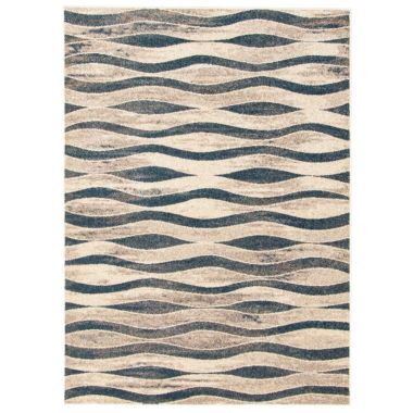 Chaudhary Living 7.75' x 10' Off White and Blue Abstract Rectangular Area Throw Rug. View a larger version of this product image.