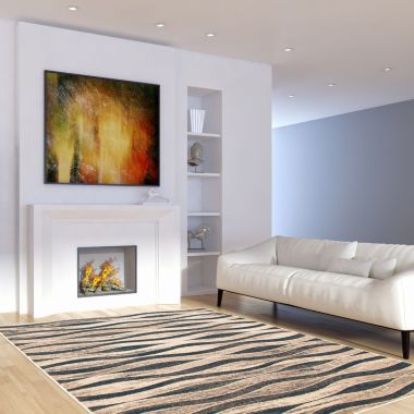 Chaudhary Living 7.75' x 10' Off White and Blue Abstract Rectangular Area Throw Rug. View a larger version of this product image.