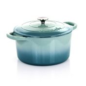 Crock-Pot Artisan 2 Piece 7 Quarts Enamled Cast Iron Dutch Oven in Aqua Blue
