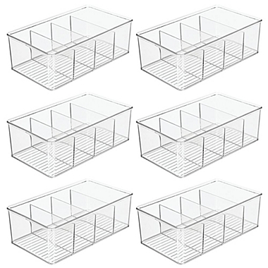 mDesign Divided Storage Containers - Clear Plastic Organizer Bins, 6 Pack, Clear. View a larger version of this product image.