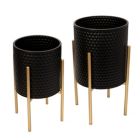 Alternate image 0 for Kingston Living Set of 2 Black and Gold Honeycomb Textured Standing Planters 23"