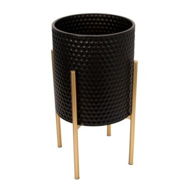 Kingston Living Set of 2 Black and Gold Honeycomb Textured Standing Planters 23". View a larger version of this product image.