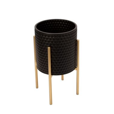 Kingston Living Set of 2 Black and Gold Honeycomb Textured Standing Planters 23". View a larger version of this product image.