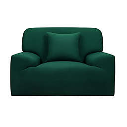 PiccoCasa Stretch Sofa Cover Couch Covers Solid Classic for Sofas Loveseat Armchair Universal Elastic Polyester Furniture with One Pillowcase S, Dark Green