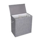 Alternate image 1 for SONGMICS Fabric Double Laundry Hamper Separate Compartments Sorter 2 Sections Collapsible Clothes Storage Basket with Handles Detachable Lid and Liner Gray