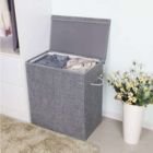 Alternate image 3 for SONGMICS Fabric Double Laundry Hamper Separate Compartments Sorter 2 Sections Collapsible Clothes Storage Basket with Handles Detachable Lid and Liner Gray