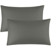 PiccoCasa 100% Cotton Solid 300 Thread Count Pillow Cases, Dark Gray Queen Pillowcase Set of 2, Zippered Pillow Covers, 20x30 Inches