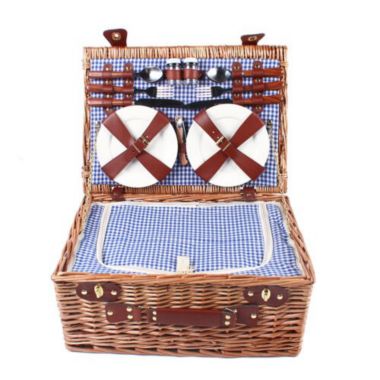 Infinity Merch Vintage Wicker Picnic Basket with Latch Brown. View a larger version of this product image.