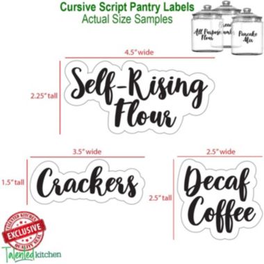 Talented Kitchen 135 White Cursive Pantry Labels - Kitchen Pantry Names Food Label Sticker, Water Resistant Pantry Labels for Containers, Jar Labels Pantry Organization and Storage. 135 White Cursive. View a larger version of this product image.
