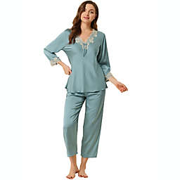Allegra K Women's Pajama Sets Sleepwear Soft Night Suit Lounge Sets Light Blue XS