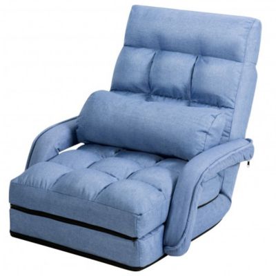 Costway Folding Lazy Floor Chair Sofa with Armrests and Pillow-Blue