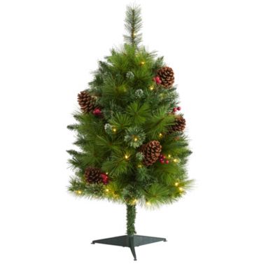 Nearly Natural 3' Montana Mixed Pine Artificial Christmas Tree with Pine Cones, Berries and 50 Clear LED Lights. View a larger version of this product image.