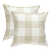 PiccoCasa Set of 2 Buffalo Check Plaid Cotton Linen Throw Pillow Covers, Farmhouse Decorative Square Pillow Covers, Beige, White, 18"x18"