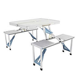 Ktaxon  Portable Folding Picnic Table With 4-Person Chair Seats Aluminum Alloy