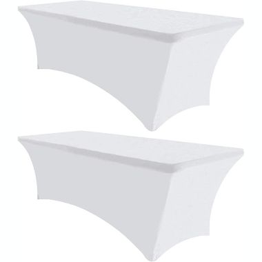 KOVOT 6ft Fitted Tablecloth Rectangular Spandex Linen - Cover for 6 Foot Folding Table, Wedding Linens Banquet Cloths Rectangle Covers, Great for Outdoor Patios BBQ cookouts & Storage (White, 2-Pack). View a larger version of this product image.