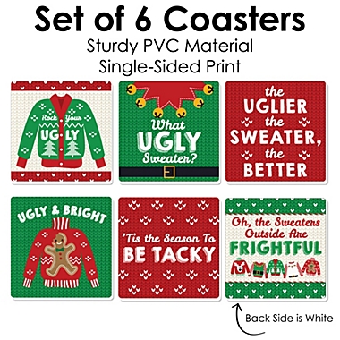Big Dot of Happiness Ugly Sweater - Funny Holiday and Christmas Party Decorations - Drink Coasters - Set of 6. View a larger version of this product image.