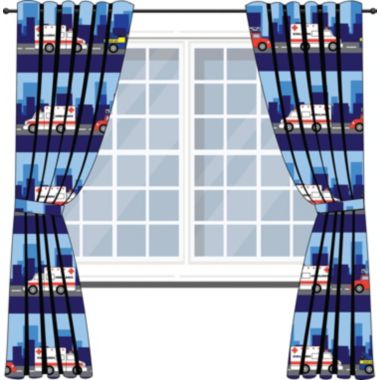 Everyday Kids Rescue Fire and Police 4-Piece Drapes - Curtains Set (2 Panels, 2 Tiebacks). View a larger version of this product image.