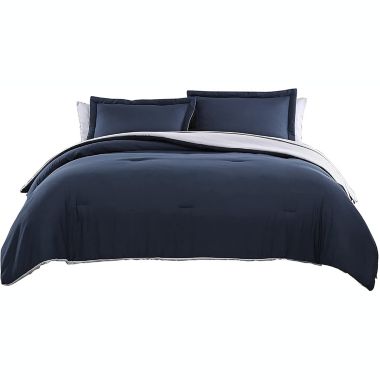 The Nesting Company Chestnut Collection Reversible Bed in a Bag Bedding Down Alternative 7 Piece Comforter and Sheet Set, Hotel Quality Luxuriously Soft Lightweight and Comfortable Microfiber - Queen - Navy/Gray. View a larger version of this product image.