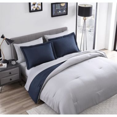 The Nesting Company Chestnut Collection Reversible Bed in a Bag Bedding Down Alternative 7 Piece Comforter and Sheet Set, Hotel Quality Luxuriously Soft Lightweight and Comfortable Microfiber - Queen - Navy/Gray. View a larger version of this product image.