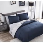 Alternate image 2 for The Nesting Company Chestnut Collection Reversible Bed in a Bag Bedding Down Alternative 7 Piece Comforter and Sheet Set, Hotel Quality Luxuriously Soft Lightweight and Comfortable Microfiber - Queen - Navy/Gray
