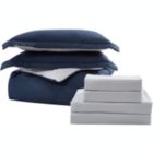 Alternate image 3 for The Nesting Company Chestnut Collection Reversible Bed in a Bag Bedding Down Alternative 7 Piece Comforter and Sheet Set, Hotel Quality Luxuriously Soft Lightweight and Comfortable Microfiber - Queen - Navy/Gray