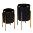 Alternate image 0 for Kingston Living Set of 2 Black and Gold Solid Outdoor Planter on Stand 23"